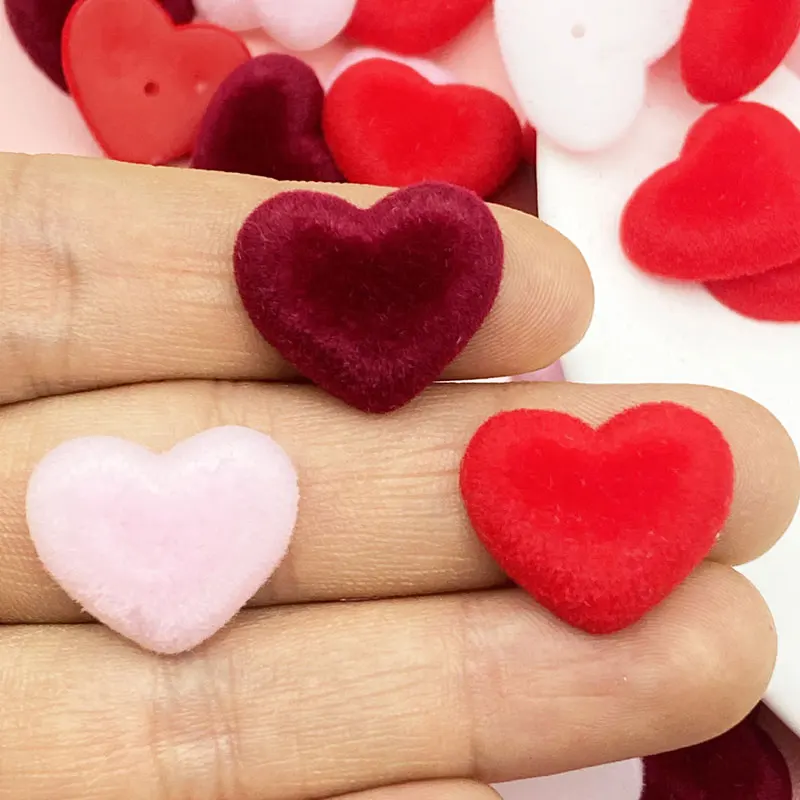 30pcs 2cm Velvet Heart Shaped DIY Hairpin Earrings Accessories Mobile Phone Shell & Fridge Sticker Auxiliary Materials