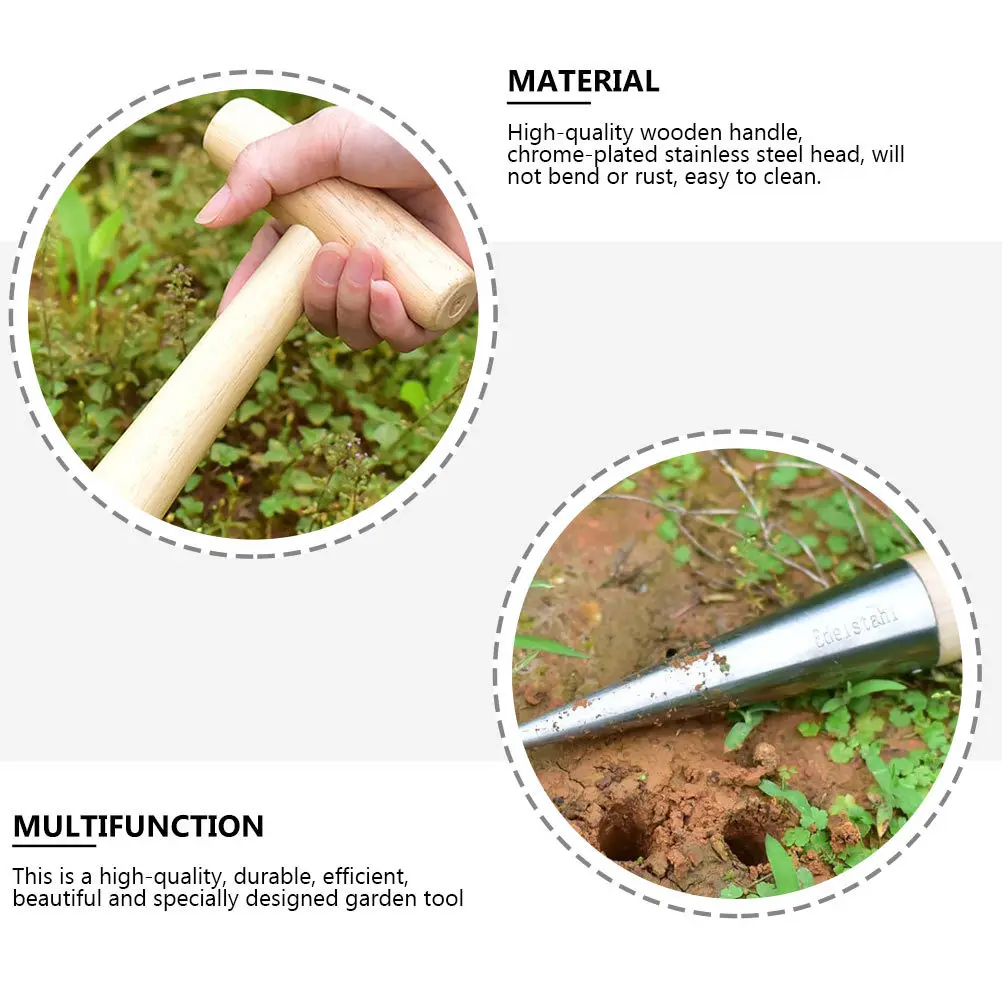 

2Pcs Wooden Hand Dibber Garden Planting Tool Soil Digger Hole Puncher Safe Polished Surface Premium Wood Handle Chrome Plated