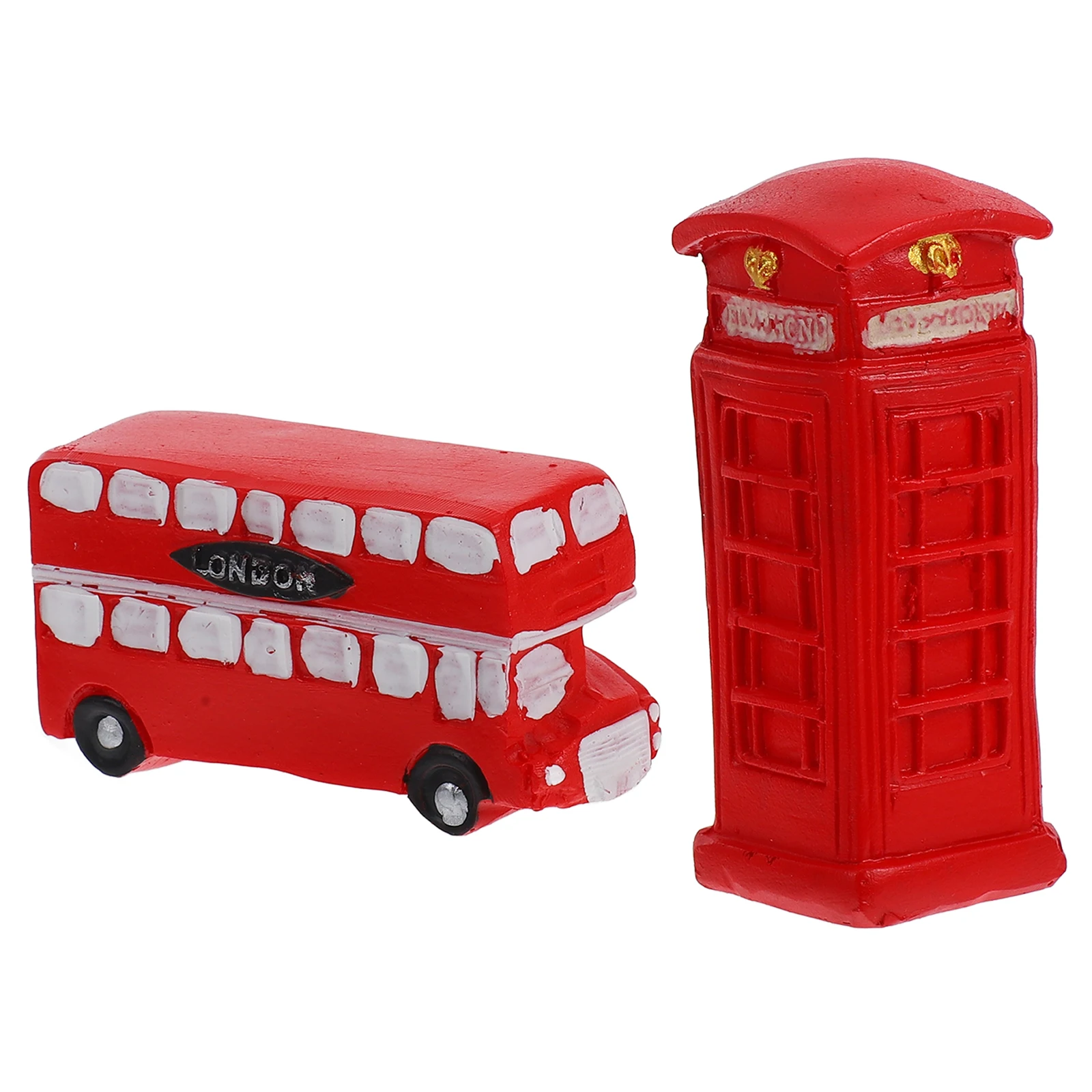 

2 Pcs Retro Red Bus Decor Resin Adornments Kids Room Office Home Travel Gifts Realistic Shape Durability