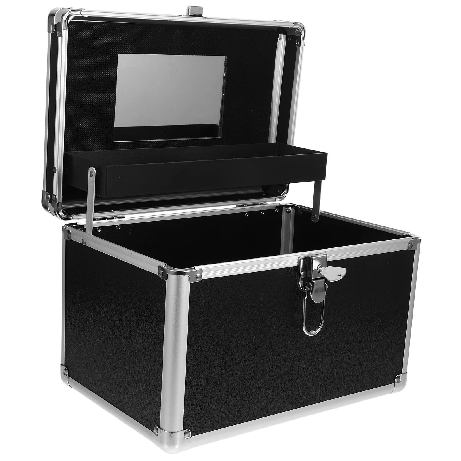 

Storage Box Makeup Organizer Metal Travel Case Display Counter Bathroom Garden Buckle Lock Black