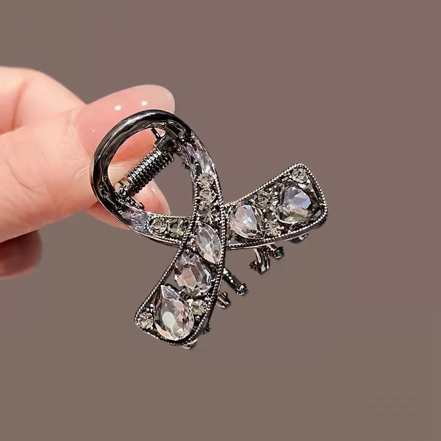 Korean Style Rhinestone Cross Geometric Hair Clip High-end Women's Back of Head Half-tie Hair Grip Exquisite Hair Accessories