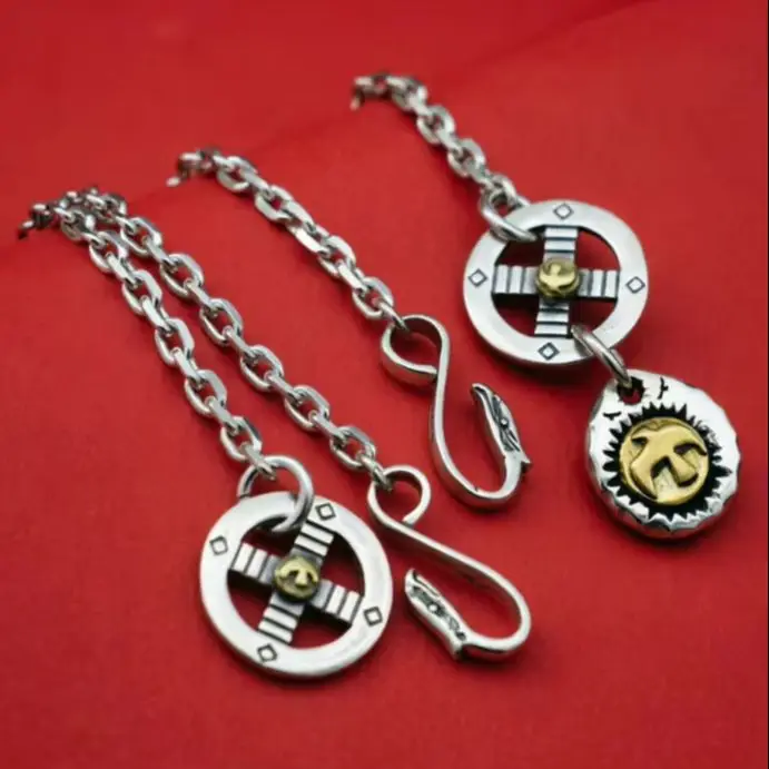 Harajuku Style 925 Sterling Silver Feather Necklace Japanese Cross Wheel Eagle Hook Too Horn Men's and Women's Sweater Chain