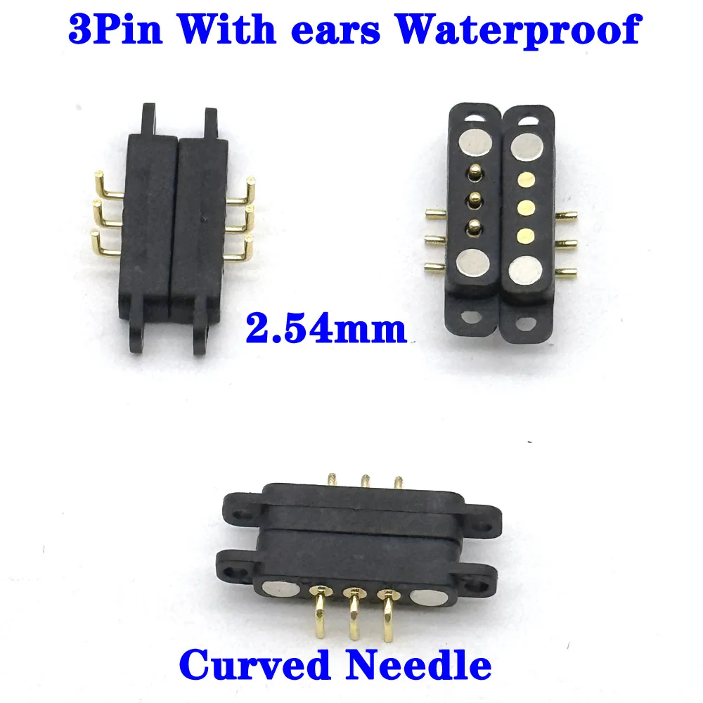 

1Pair Curved Needle 2A DC Magnetic Pogo Pin Connector 3Pin With ears Pogopin Male Female Spring Loaded DC Power Socket