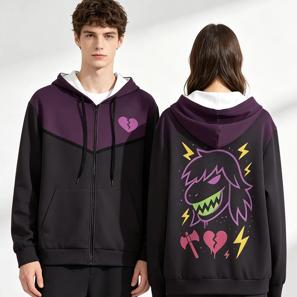 Custom Susie Cosplay Deltarune Zipper Hoodies Undertale Unisex Zip Up Hooded Sweatshirt Men Women Clothing Jacket Monster Print