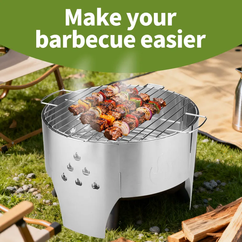 

Гриль для барбекю из нержавеющей стали, уличная складная печь для кемпинга, быстрая установка, дровяная печь, костра для треккинга, отопления, приготовления пищи