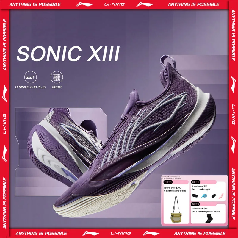 

Мужские профессиональные баскетбольные кроссовки Li-Ning SONIC XIII с амортизацией BOOM и износостойкой подошвой TUFF RB, спортивная обувь LiNing для соревнований ABAV025