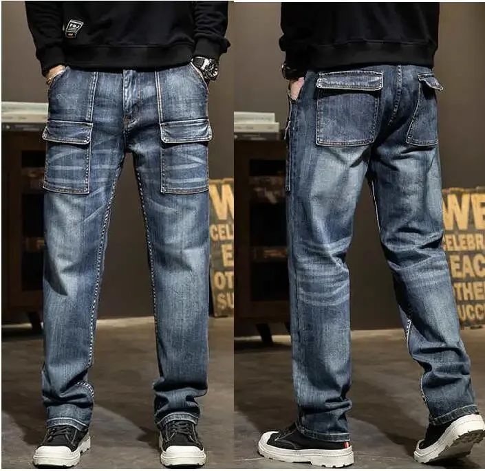 

Men Low Drop Crotch Baggy Loose Jeans Hip-Hop Pants Personality Low Crotch Jeans Cowboy Pants