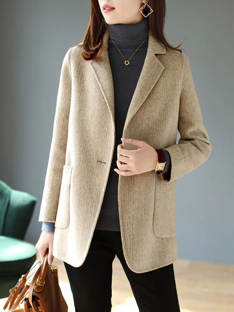 

Lnsozkdg High Quality Double-faced Cashmere Jacket Coat Women Outwear 2024 Autumn Winter Office Lady Slim Short Wool Coats Women