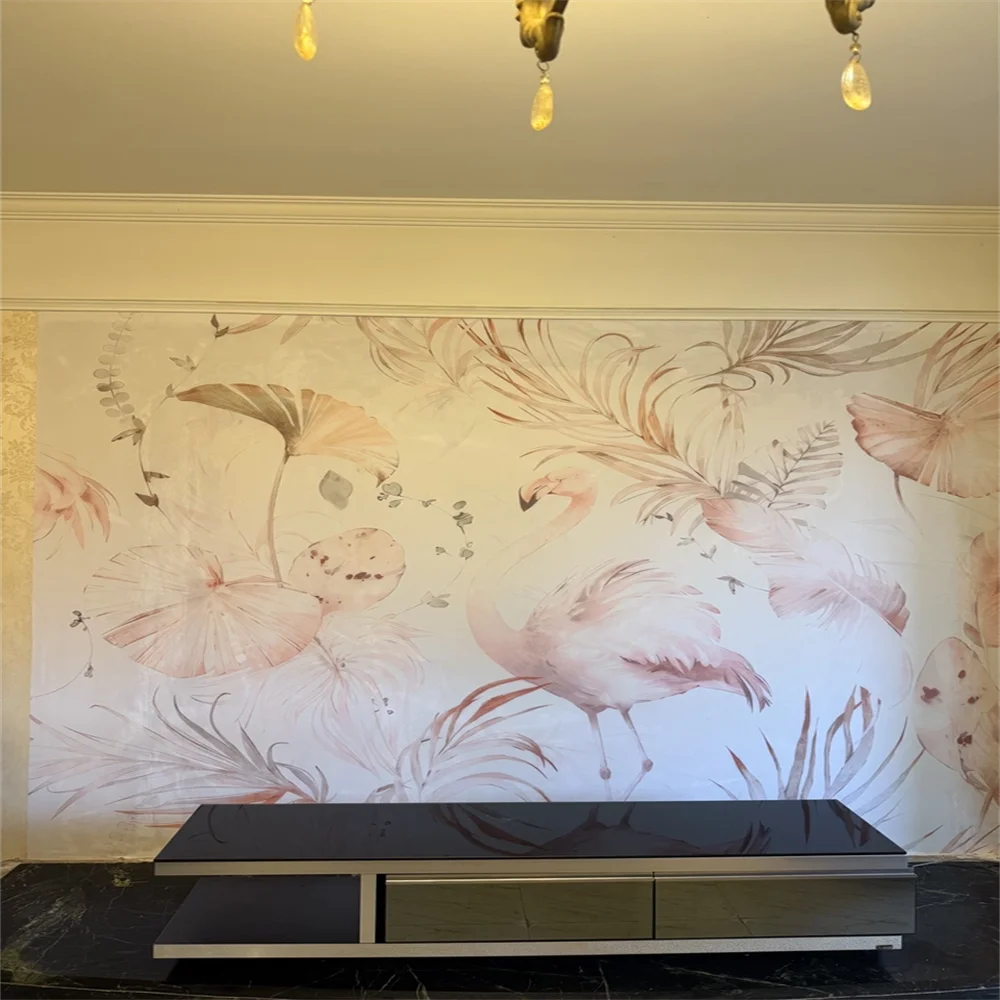 

Пользовательские обои с тропическим фламинго Юго-Восточной Азии для гостиной, ТВ-фон, 3D настенная ткань, обои для дома, кабинет