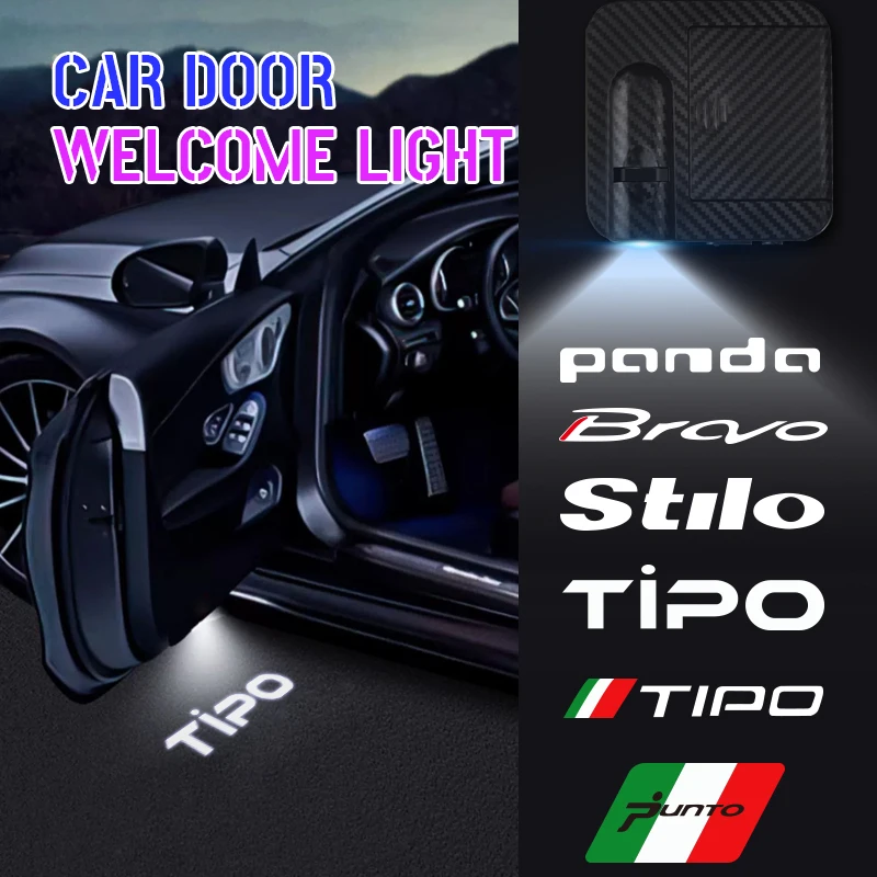 1/2PCS dla Fiat Abarth Panda Punto Bravo Tipo Stilo Logo lampka wewnątrz drzwi samochodu LED światło Ghost Shadow drzwiowe światło wejściowe samochodu