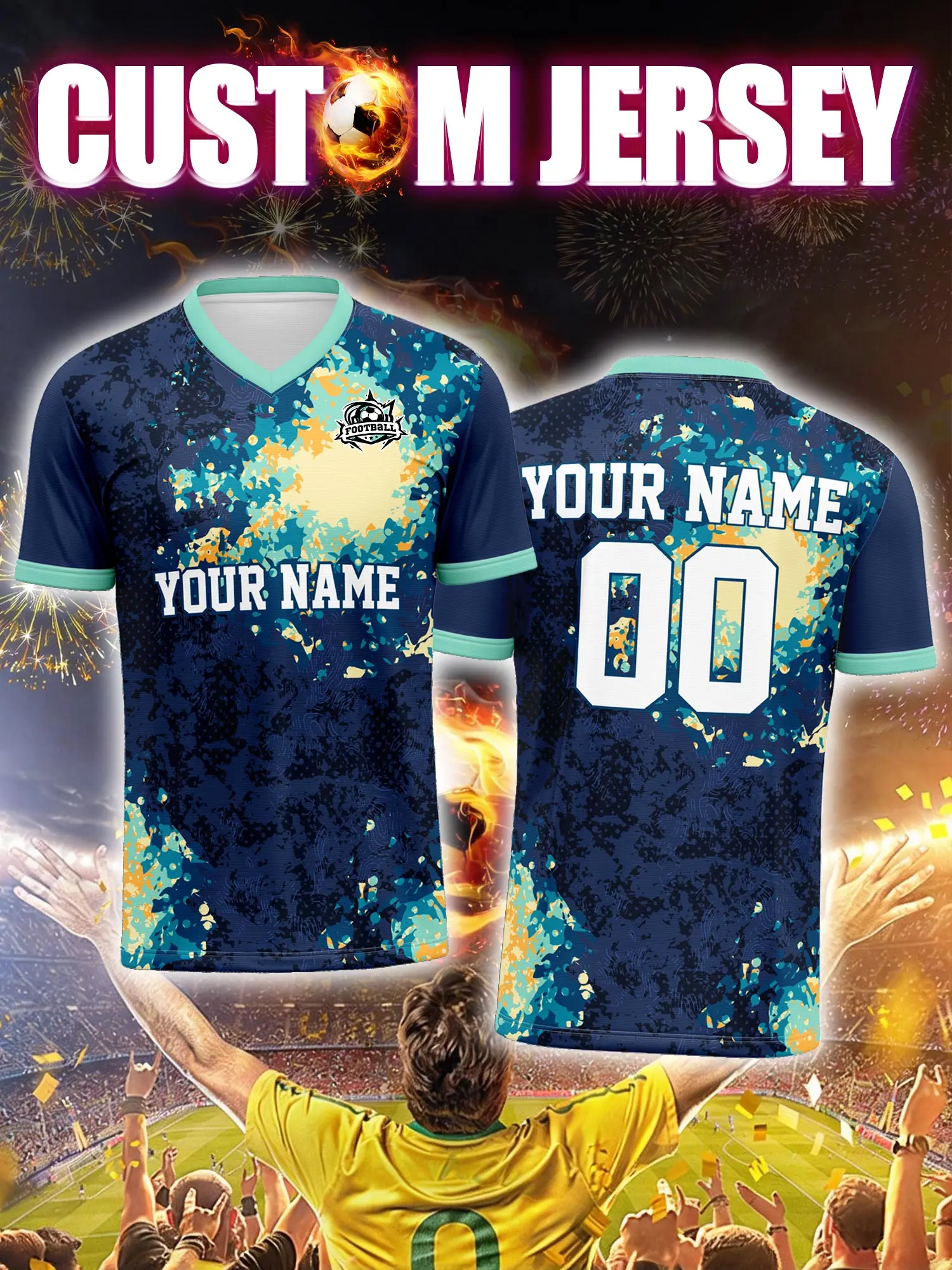 

Футболка для футбола с индивидуальным изображением, номером и именем, спортивная форма для болельщиков, облегающий и комфортный крой.