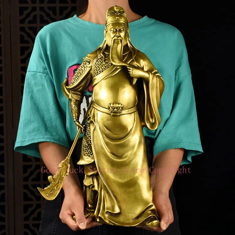 

48 см Огромный большой домашний Холл, компания, эффективные деньги, боевой Бог богатства Гуань Гонг гуанди фэн-шуй, латунная статуя