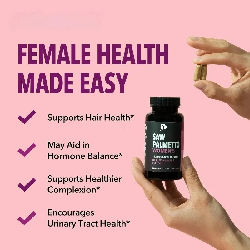 Ladies saw palm contains biotin, supporting hair, skin, and nail health -60 pills - vegetarian, non GMO vitamins