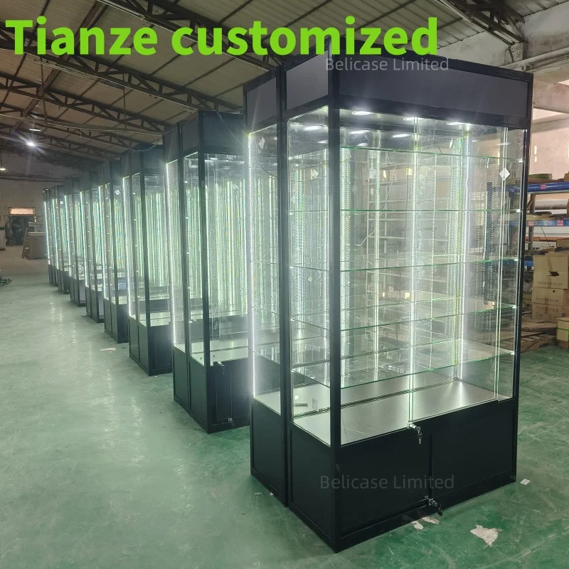 

(customized)Retail Store Furniture Boutique Display Cabinet with Lights and Lock Smoke Shop Adjustable Shelves Aluminum Glass Sh