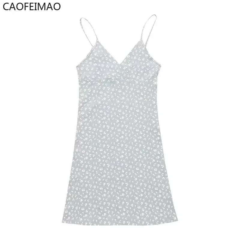 V-Neck Y2k Vintage Floral Cross Camis Dress Women Slim Sleeveless Summer Sexy Cute Backless Patry Black Mini Dresses Lady Cloth