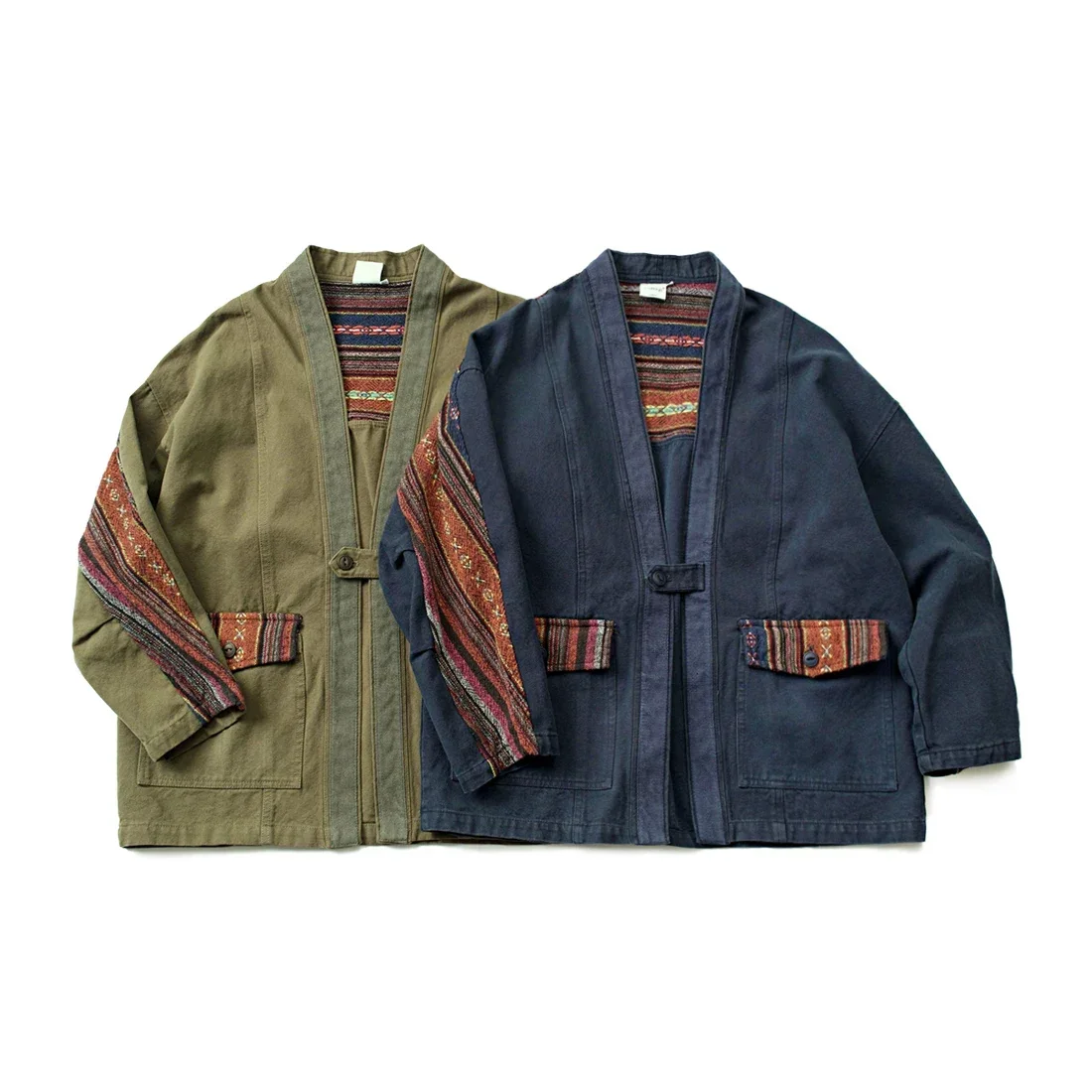 Japanese Retro Washed Old Coats with Ethnic Style Fabric Splicing Daopao Men's and Women's Jackets Spring Autumn