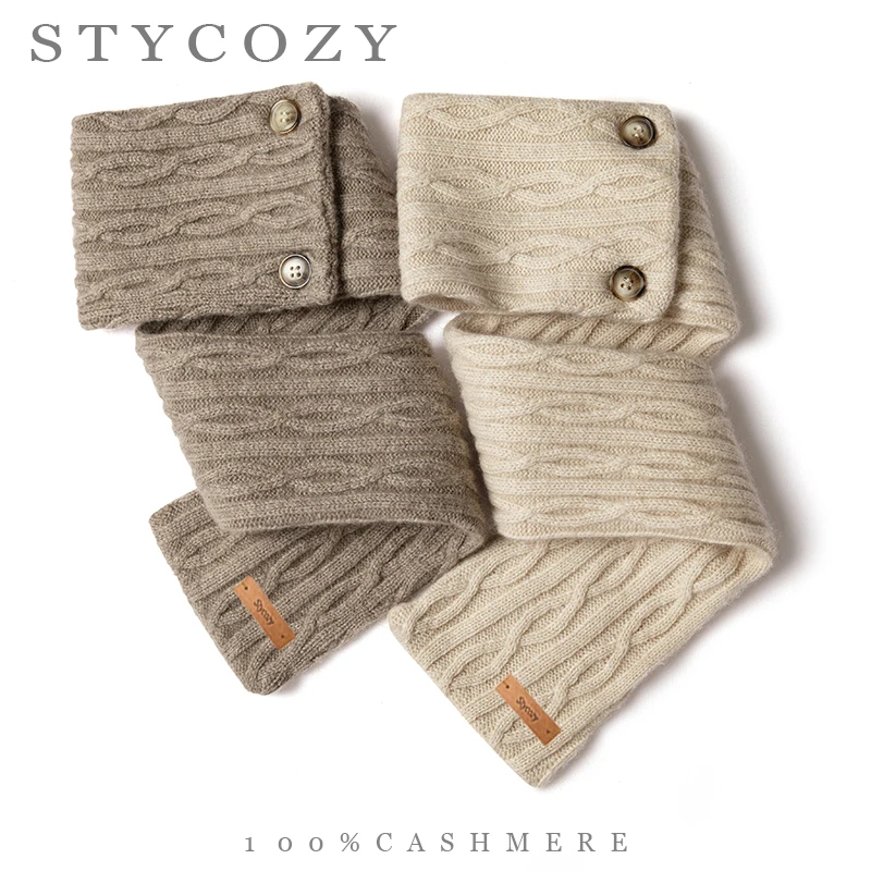 Women 100%Cashmere Cross Cutout Knit Scarf Button Closure Neck Gaiter Neck Collar Bib Square Diamond Pattern  Neck Warmer Winter