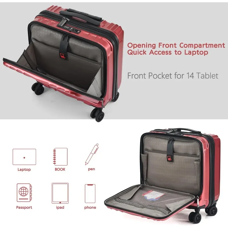 TydeCkare 16 Zoll Handgepäck mit 2 Laptopfächern, leichter Hartschalen-ABS+PC-Koffer mit Dual-Control-TSA-Schloss mit
