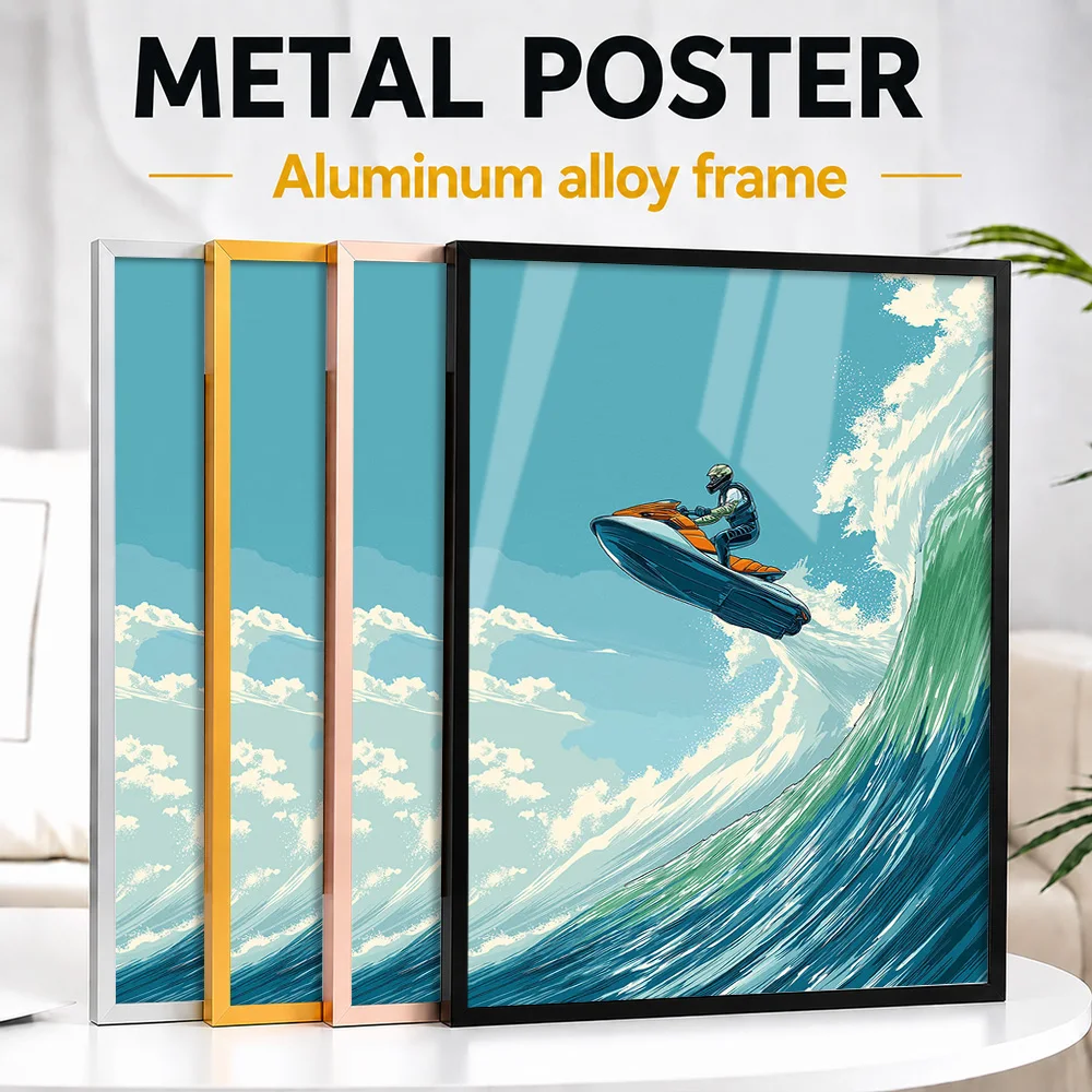 Jet Ski Wave Jump Framed Metal Poster Personalized Photo Ocean Adventure Style Wall Art For Beach House Unique Adventurer Gift