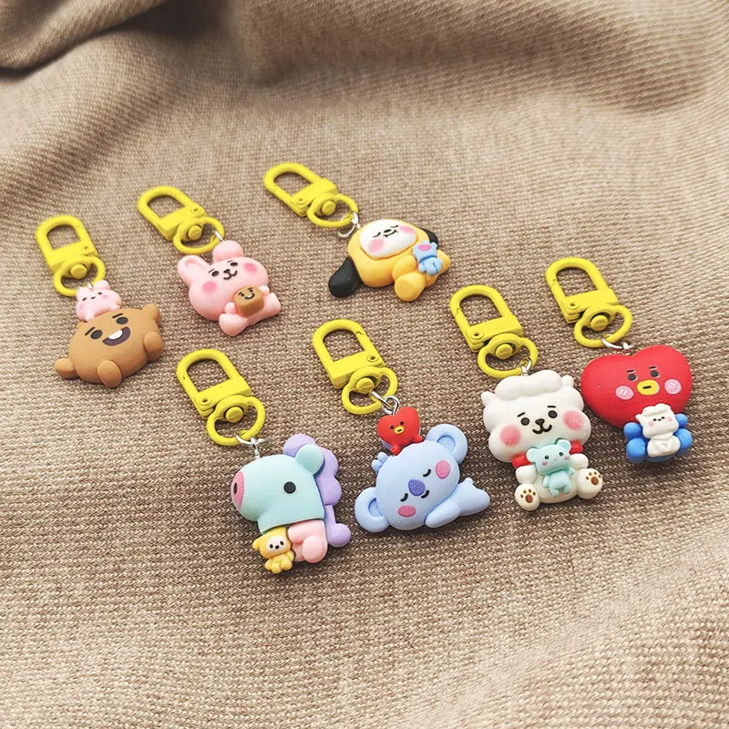 Fashion Keychain Cute BT21 TATA COOKY Keychains for Women Bag Pendant Jewelry Trinket Girls Car Key Ring Key Chain Accessories