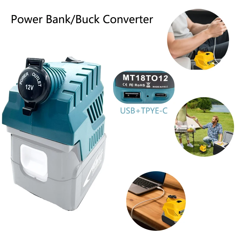 

DC 12V Buck Converter Regulator, Cigarette Lighter Jack For Makita 14.4V18V Battery 240W with USB Type C Ports Car Power Supply