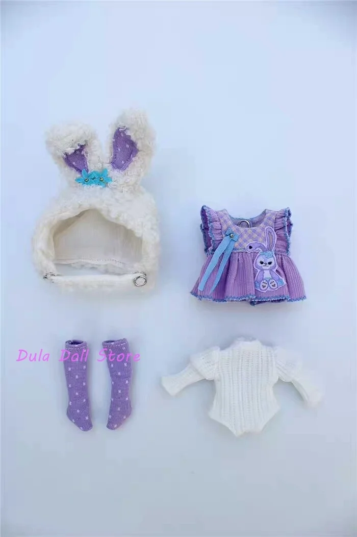

Dula Doll Clothes Dress for Ob11 gsc Doll Purple rabbit hat jumpsuit bag fart outfit