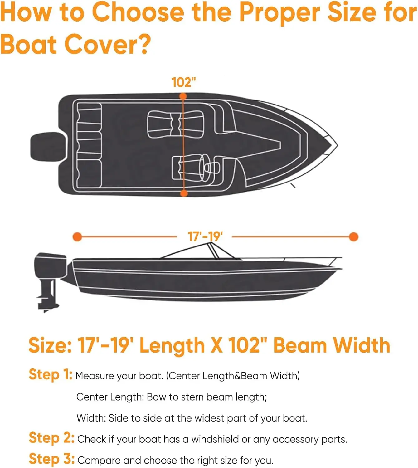 Boat Cover Heavy Duty Marine Grade Polyester Canvas Waterproof Trailerable Boat Cover Fits V Shape/V-Hull and Tri-Hull Runabouts