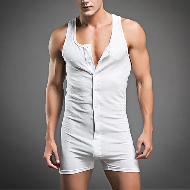 Men Undershirts Boxers Leotard Button Wrestling Singlet Bodysuits Vest Sleeveless Underwear Rompers Jumpsuits Shirts Plus Size