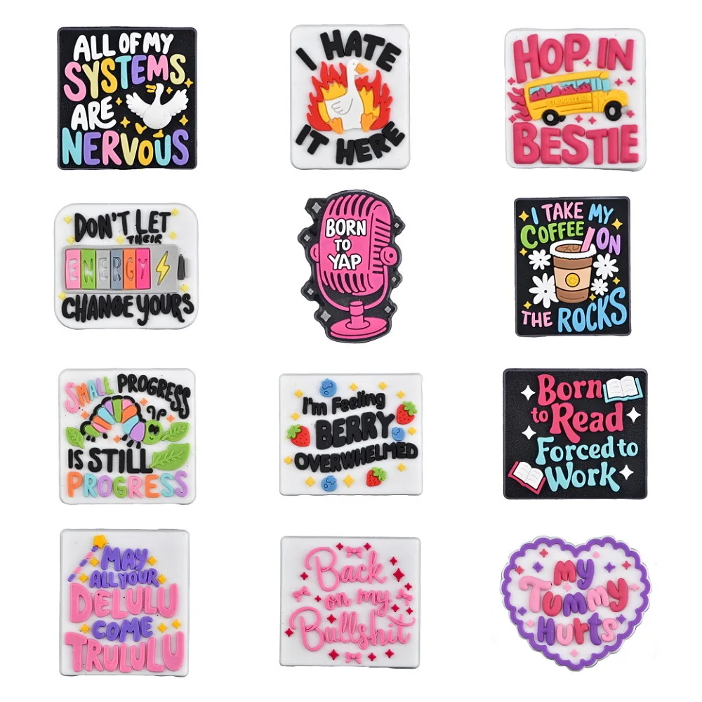 

New Arrival Colorful Slogan Shoe Charms For Aduls Goose Shoe Decoration Sandals Wristband Shoes Pins Accessories Party Gifts