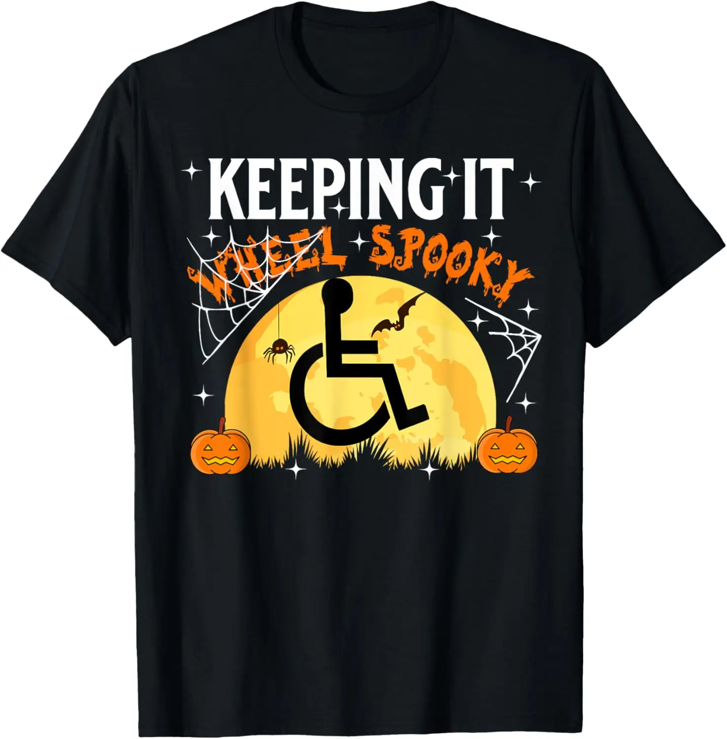 Wheelchair Halloween Disabled Spooky Moon Pumpkin Handicap T-Shirt