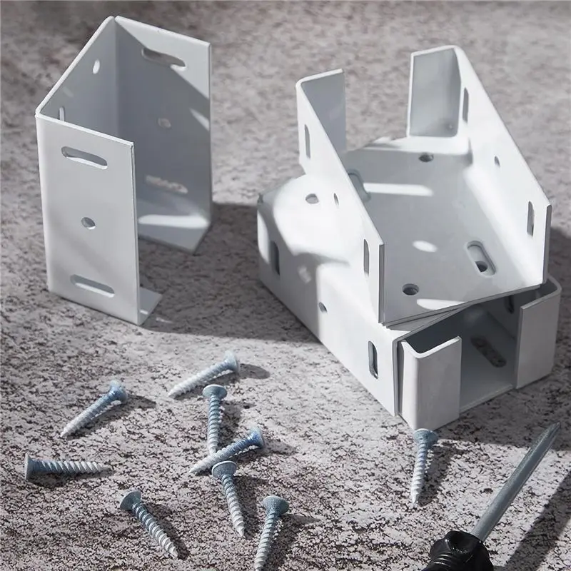 PZHI Fence Bracket for Vinyl Fencing, 4Pcs Heavy Duty Carbon Steel Railing Bracket Kit with Screws, White Deck Rail Bracket for