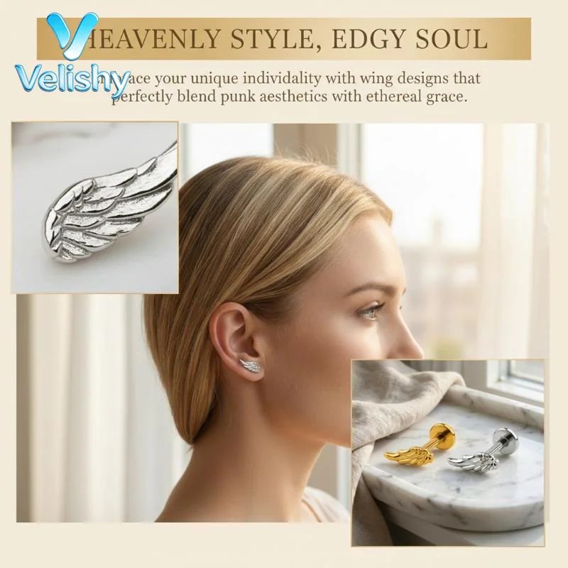 Titanium Wing Flat Back Earring Studs 16G Labret Lip Stud Ear Nose Cartilage