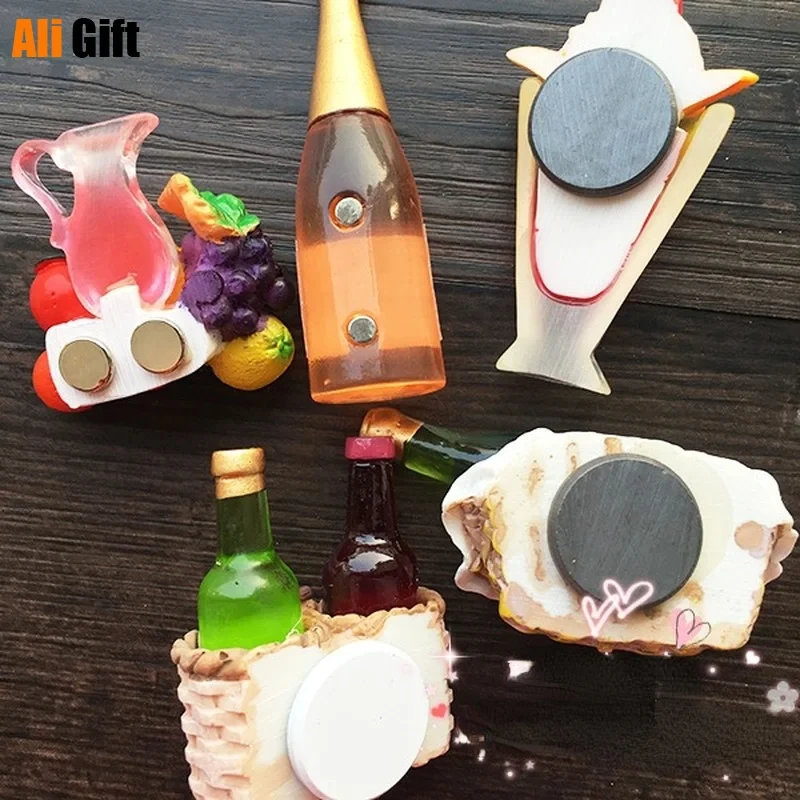 Creative Basket Fruit Juice Cup Bread Wine Aromas Refrigerator 3D Fridge Magnet Sticker Kitchen Decoration Accessories Magnets