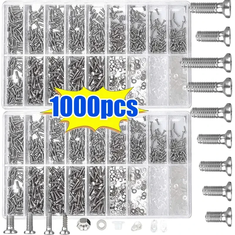 1000pcs Eyeglass Accessories PM Round Eyeglass Screws, Screw Washers, Small Repair Screws