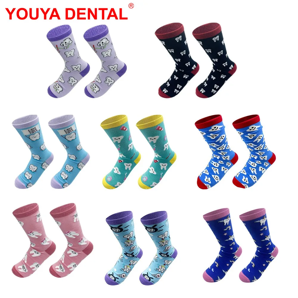 1Pair Cute Tooth Art Pattern Socks Breathable Comfortable Men Women Sports Stockings Printed Kawaii Funny Hosiery Dentistry Gift