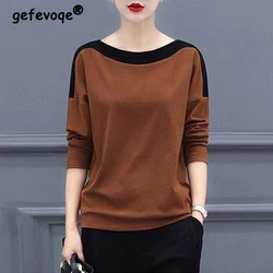 2023 Spring Autumn Korean Fashion Women's Casual Contrast Color Long Sleeve Basic T-shirts Round Neck Loose Ladies Tops Clothing