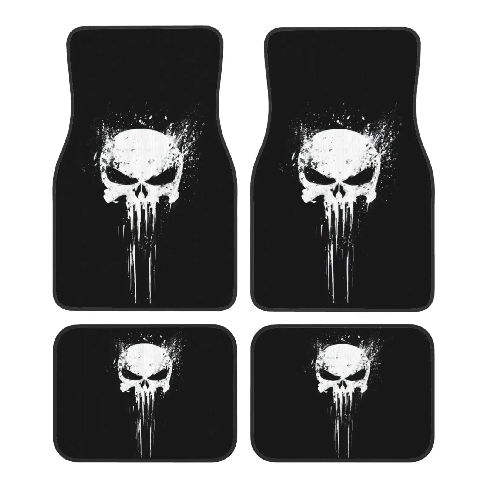Universal 4piece Anime Design Foot Pad All-weather Waterproof and Stain Resistant Carpet, Interior Skeleton Head Car Accessories