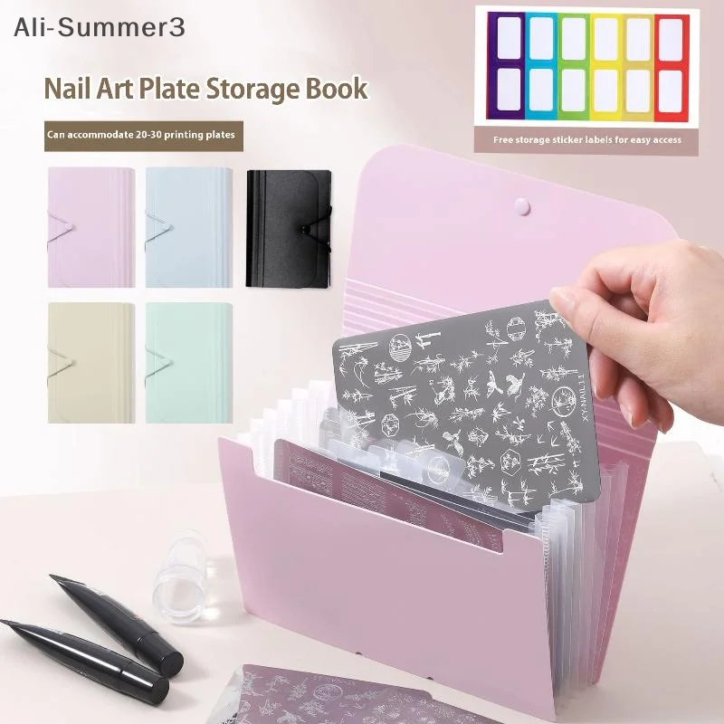 Borsa per organo A6 Supporto per piastra per timbratura rettangolare per nail art 7 slot Modello vuoto Organizzatore di archiviazione Libretto Custodia per piastra per unghie Manicure