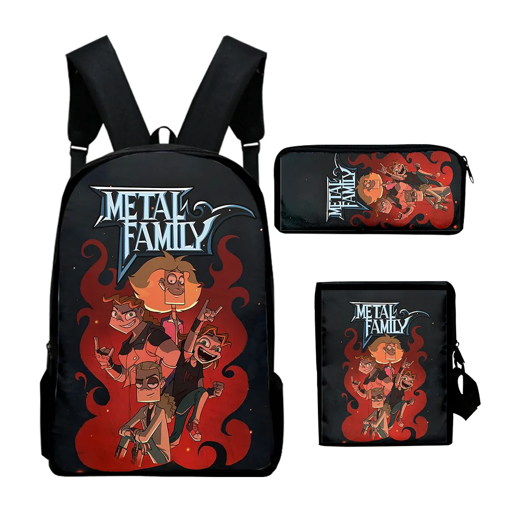 Classic Popular Metal Family Anime 3D Print 3pcs/Set pupil School Bags Laptop Daypack Backpack Inclined shoulder bag Pencil Case