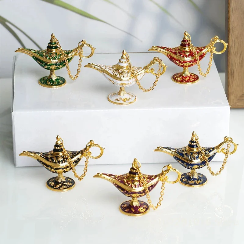 

2025 New Small Aladdin Magic Lamp Ornament with Retro Patterns and Wishing Lamp Decoration Crafts