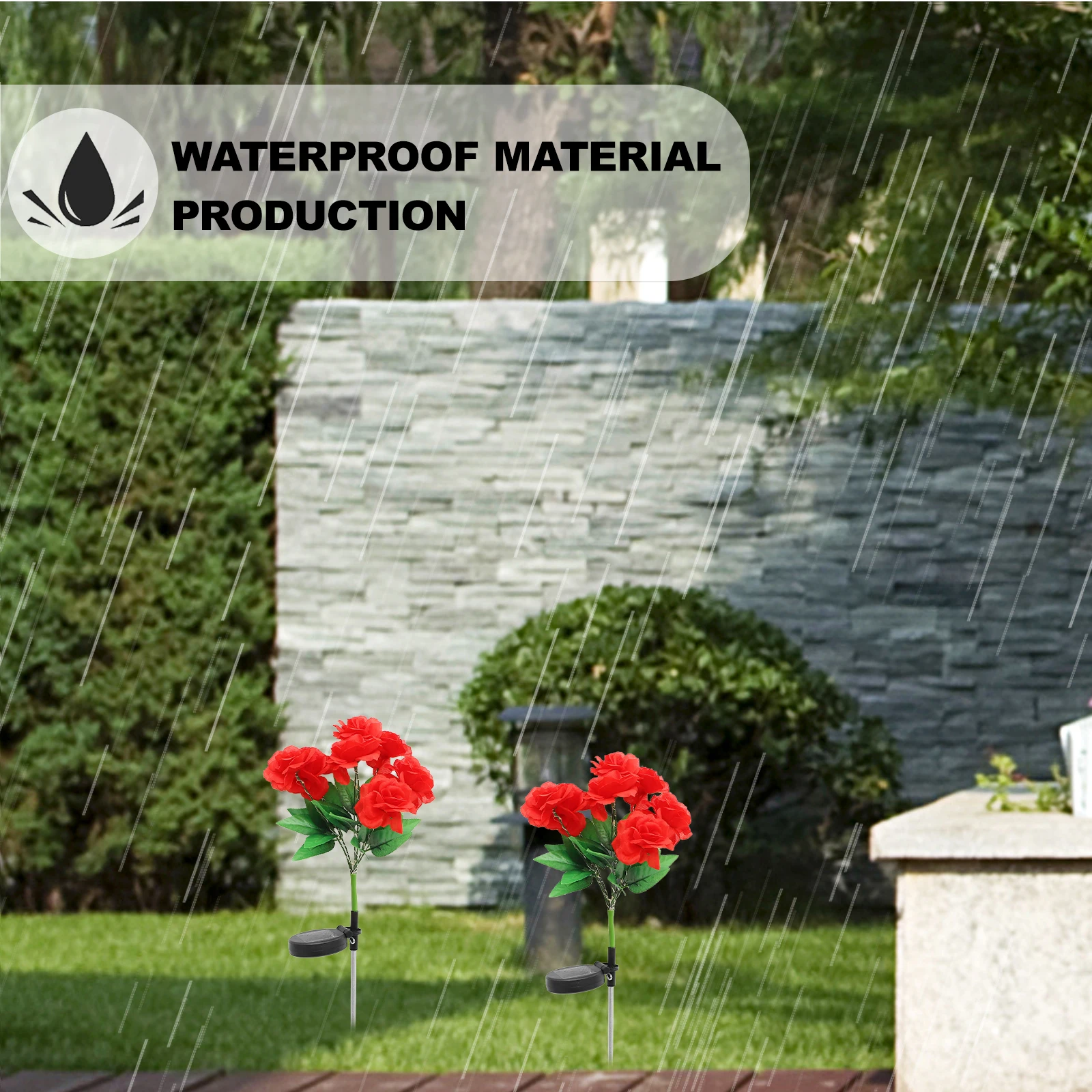 

Solar Red Rose Flower Lamp Outdoor Decor 7 Heads Artificial Garden Lights Waterproof Yard Stakes DIY Party Holiday