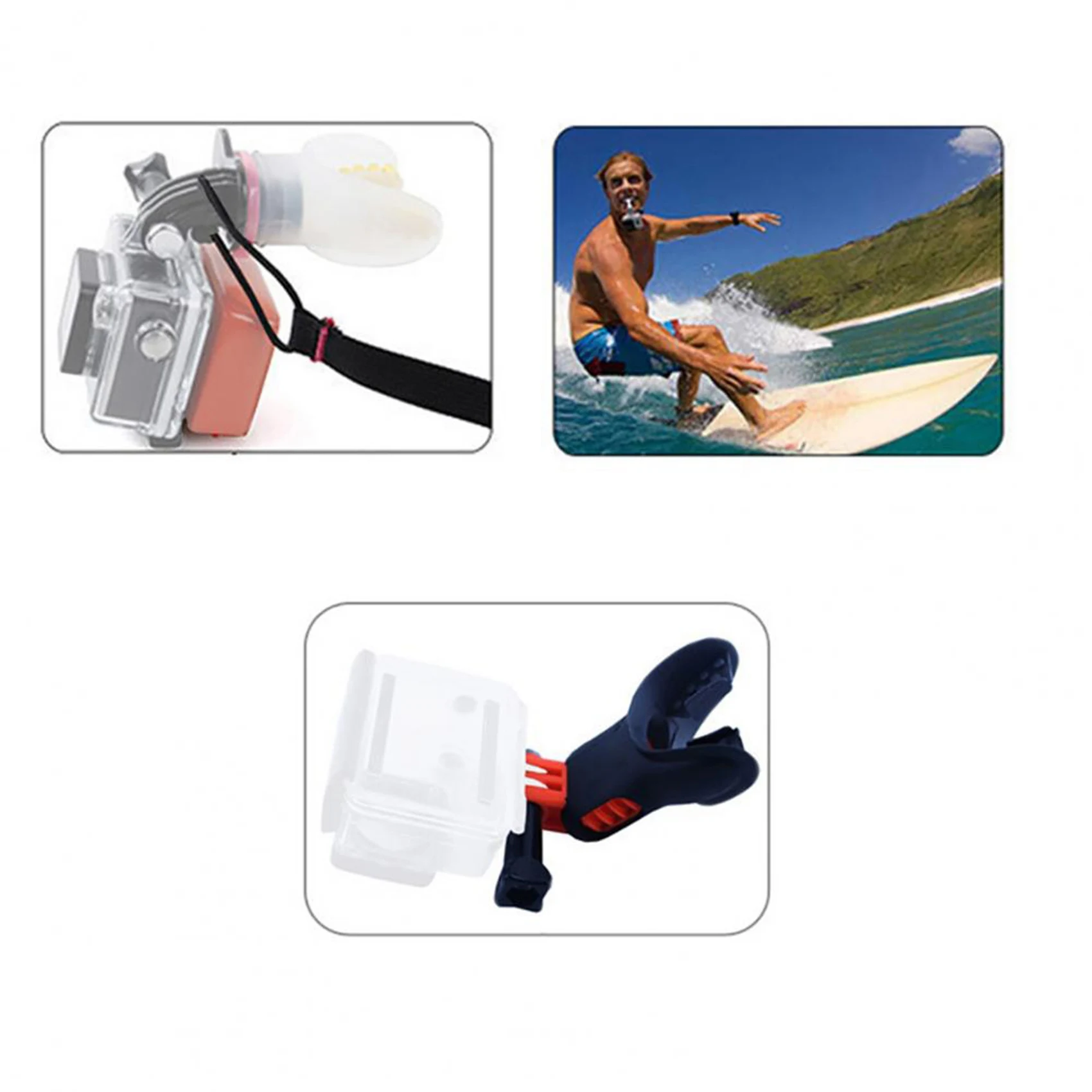 Accesorios de cámara portátil para GoPro Hero 7/6/5 Action, boquilla de bocado para surfear, montaje llamativo