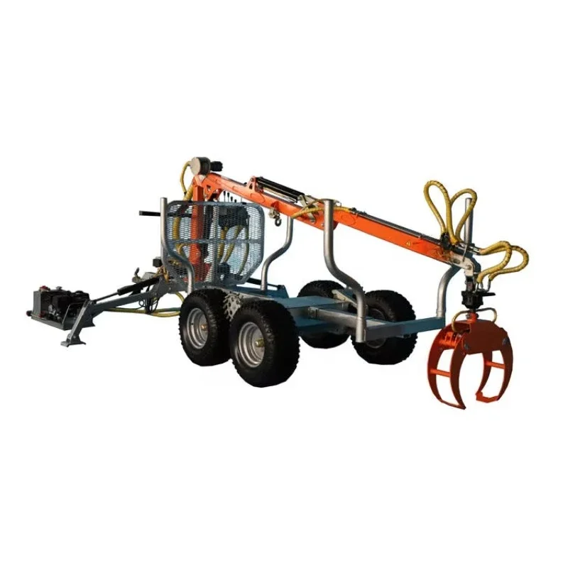 Log Timber Trailer with Crane Hydraulic Log Crane and Grab 350 Forest Log Trailer with Tractor Crane