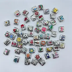 Mix Match Random Bracelet 18pcs Flower Animal Italian Charm Bangle Links 9mm Square Stainless Steel DIY Making Jewelry Wholesale