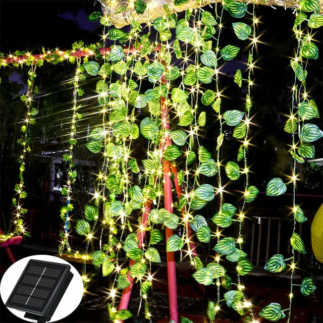 Lampu taman, lampu surya, dekorasi Natal, perlengkapan pesta pernikahan, lampu karangan bunga luar ruangan, tahan air, 10/5/2M, daun Maple peri