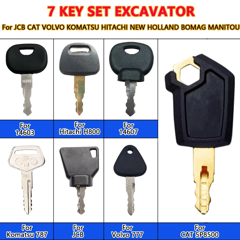 

7 шт., набор строительных ключей зажигания для тяжелого оборудования для JCB CAT VOLVO KOMATSU HITACHI, новый HOLLAND BOMAG MANITOU 14603 14607