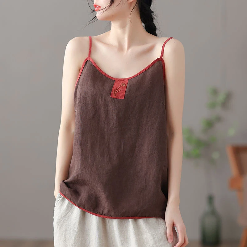 Summer Thin Cotton And Linen Embroidery Women Tank Tops Fashion Harajuku Casual Sleeveless 2xl Oversized T Shirt Elegant Clothes