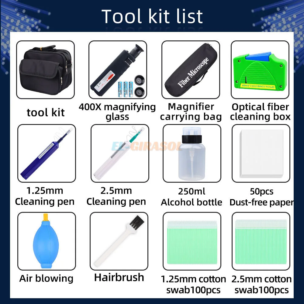 Kit Set Fiber Optic Pen SC/FC/ST/LC End Face Cleaner Tool Practical Cleaning Box 400X magnifying glass FTTH