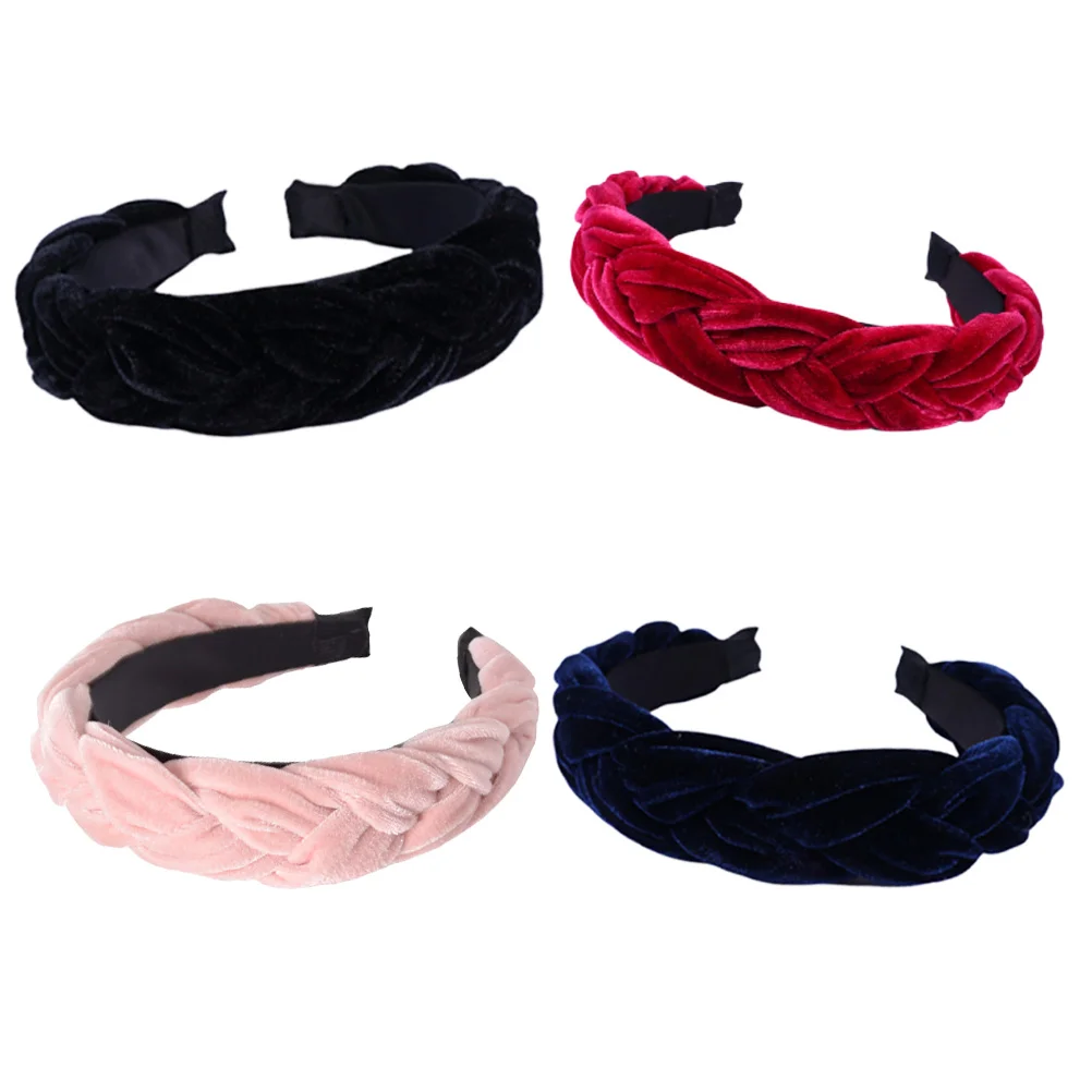 4 ชิ้น Elegant Headdress ผมผู้หญิง Hoops Cross Flannelette Headwraps Braid Headbands หมวก