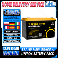 Grade A 12V 100Ah LiFePO4 Battery Pack 12.8V Lithium Iron Phosphate Rechargeable Cells DIY 24V 48V For RV Solar Camping EU Stock